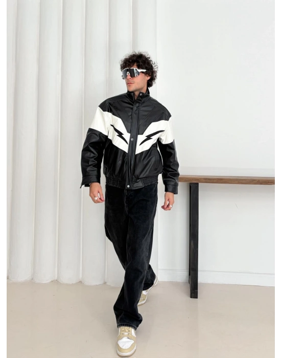 ŞİMŞEK OVERSİZE DERİ CEKET SİYAH