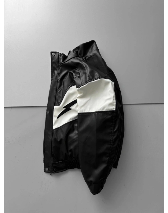 ŞİMŞEK OVERSİZE DERİ CEKET SİYAH