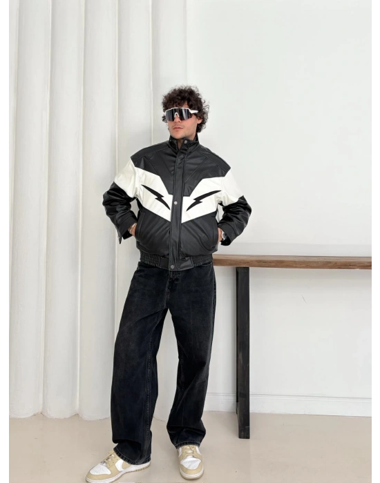 ŞİMŞEK OVERSİZE DERİ CEKET SİYAH