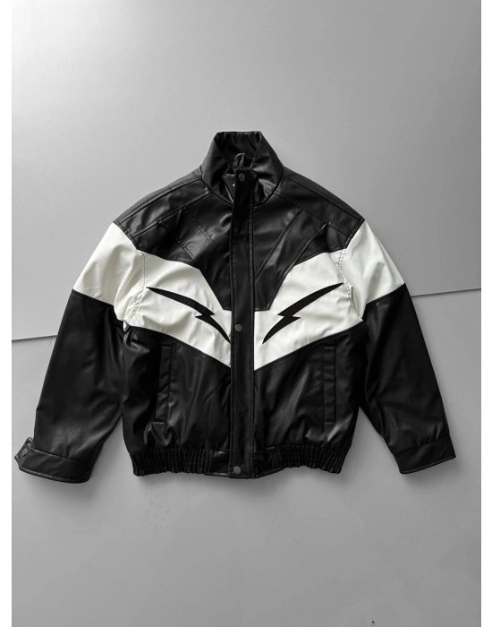 ŞİMŞEK OVERSİZE DERİ CEKET SİYAH