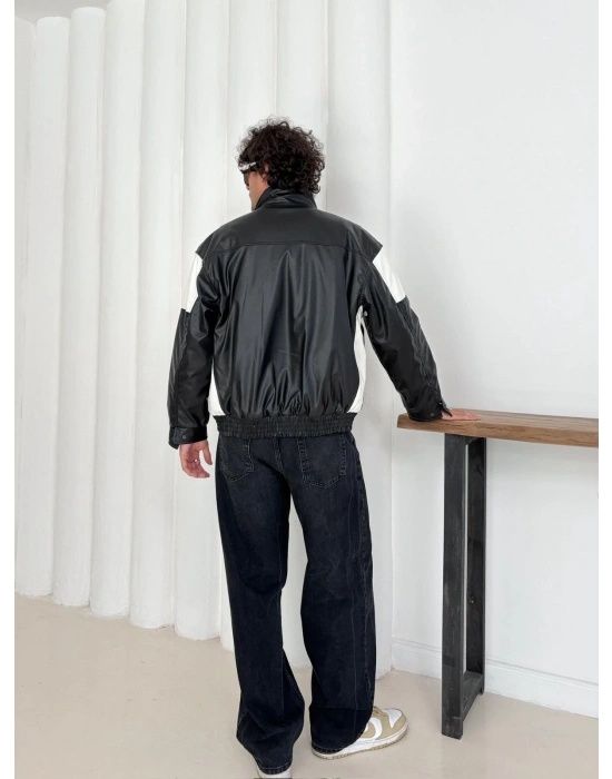 ŞİMŞEK OVERSİZE DERİ CEKET SİYAH