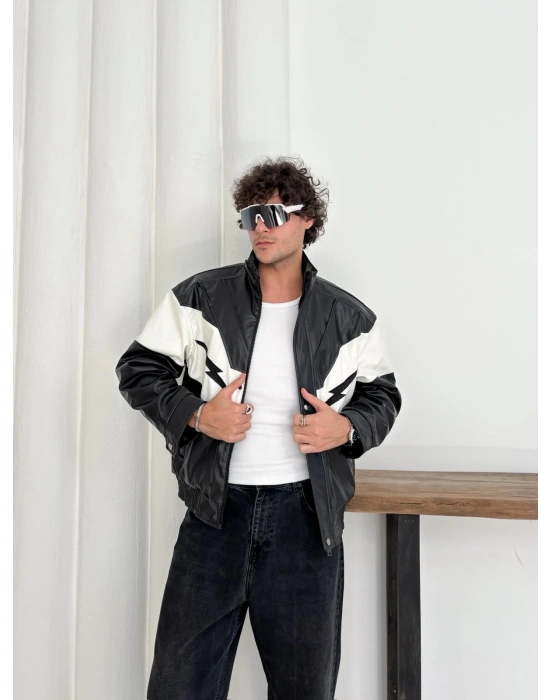 ŞİMŞEK OVERSİZE DERİ CEKET SİYAH