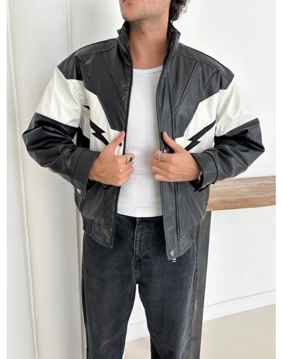 ŞİMŞEK OVERSİZE DERİ CEKET SİYAH