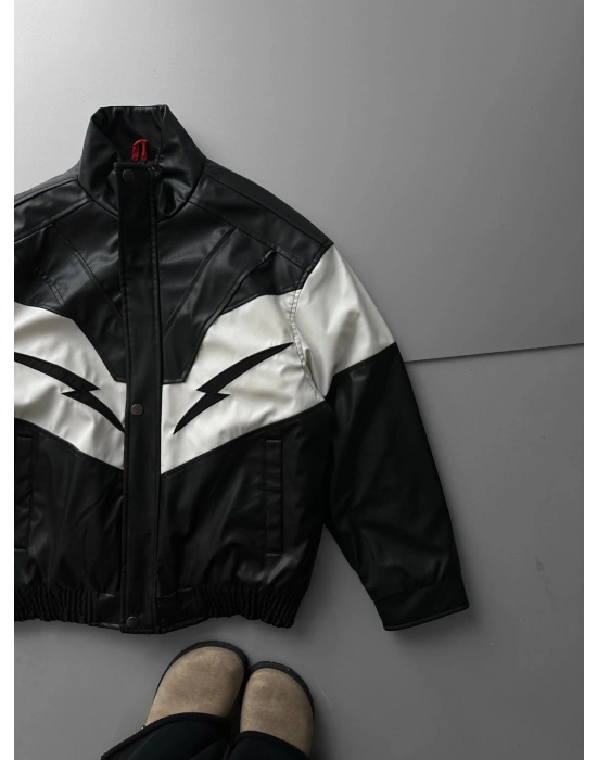 ŞİMŞEK OVERSİZE DERİ CEKET SİYAH