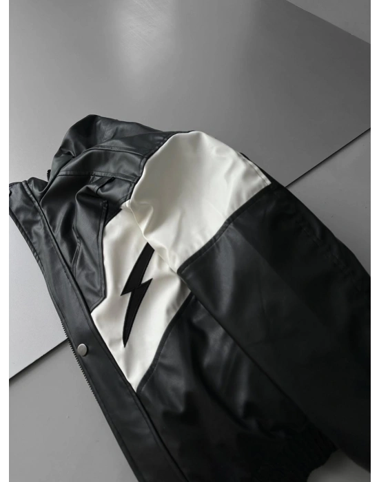 ŞİMŞEK OVERSİZE DERİ CEKET SİYAH