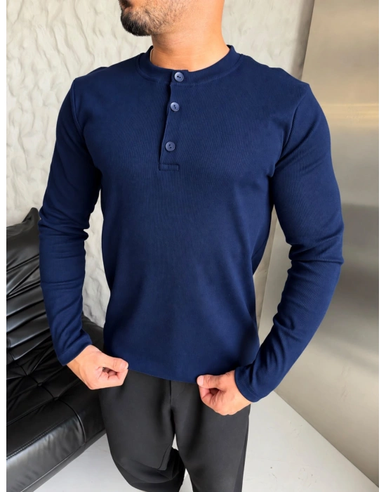 HENLEY YAKA FİTİLLİ UZUN KOLLU SLİM BADİ LACİ