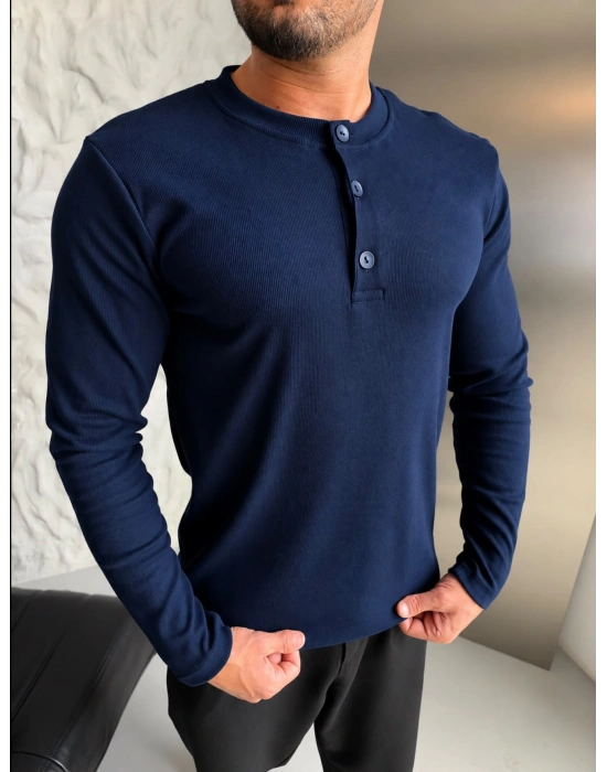 HENLEY YAKA FİTİLLİ UZUN KOLLU SLİM BADİ LACİ