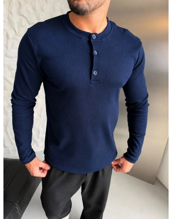 HENLEY YAKA FİTİLLİ UZUN KOLLU SLİM BADİ LACİ