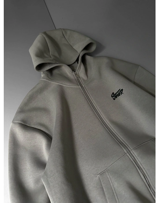 STW BASKI DETAY OVERSİZE HIRKA GRİ