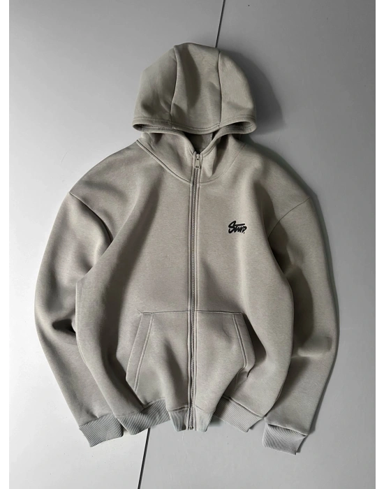 STW BASKI DETAY OVERSİZE HIRKA GRİ