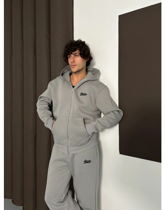 STW BASKI DETAY OVERSİZE HIRKA GRİ