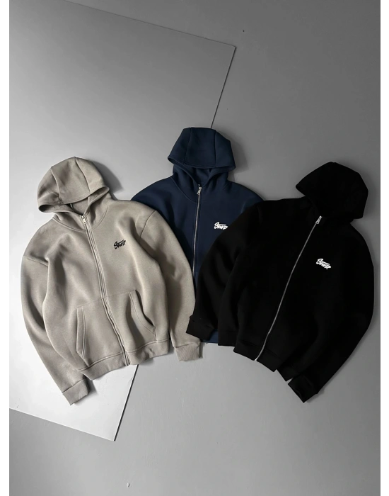 STW BASKI DETAY OVERSİZE HIRKA LACİVERT