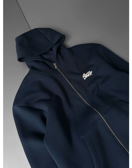 STW BASKI DETAY OVERSİZE HIRKA LACİVERT