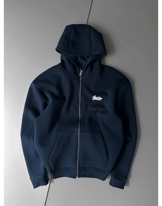 STW BASKI DETAY OVERSİZE HIRKA LACİVERT