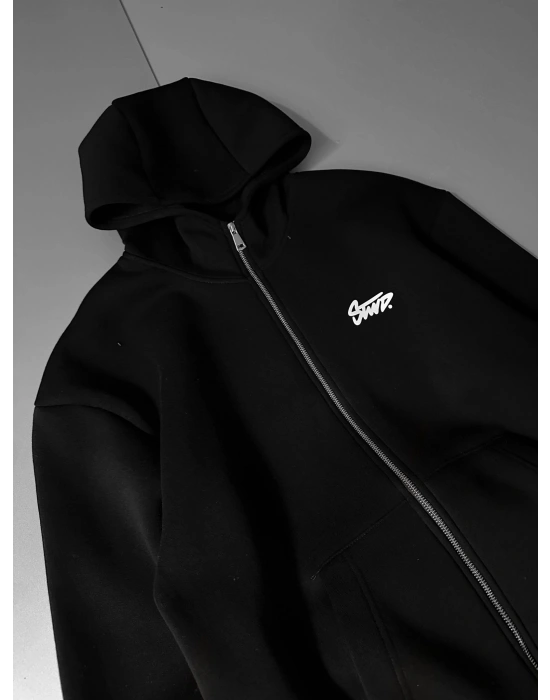 STW BASKI DETAY OVERSİZE HIRKA SİYAH