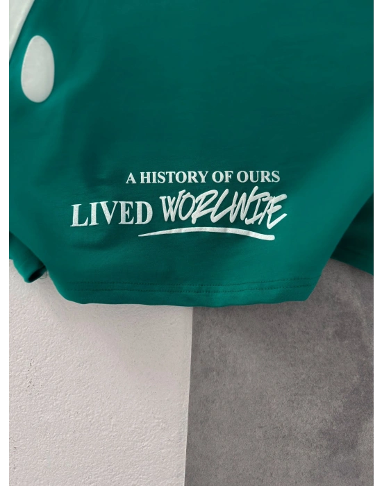 STW BEL BASKI BISIKLET YAKA OVERSIZE TSHIRT YEŞİL