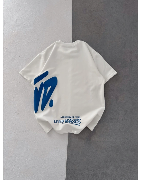 STW BEL BASKI BISIKLET YAKA OVERSIZE TSHIRT BEYAZ