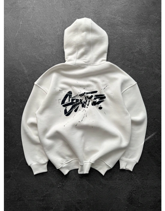 STW KAPÜŞONLU OVERSİZE CAM SWEAT BEYAZ