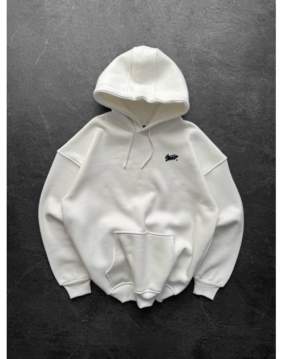 STW KAPÜŞONLU OVERSİZE CAM SWEAT BEYAZ