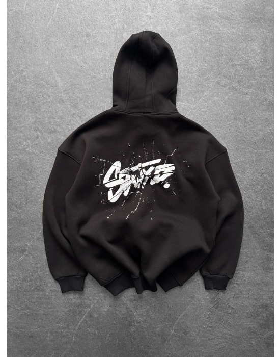 STW KAPÜŞONLU OVERSİZE CAM SWEAT SİYAH