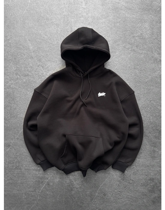 STW KAPÜŞONLU OVERSİZE CAM SWEAT SİYAH