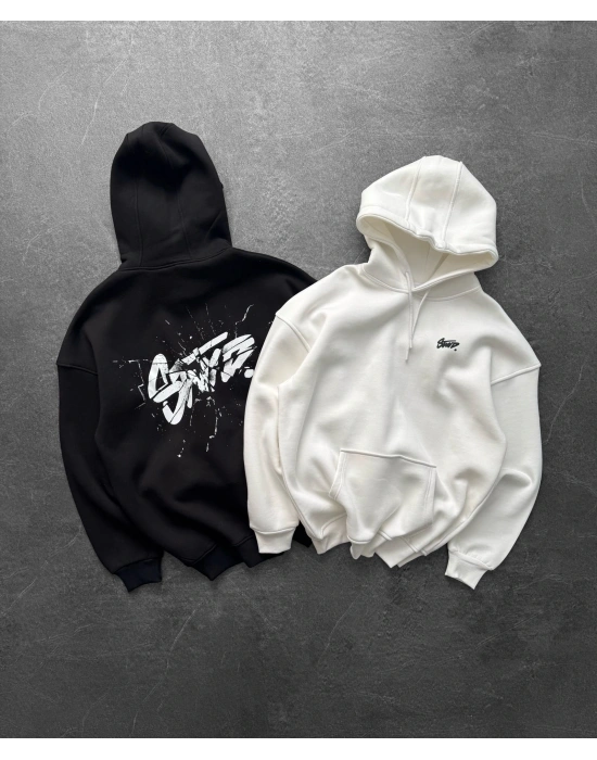 STW KAPÜŞONLU OVERSİZE CAM SWEAT SİYAH