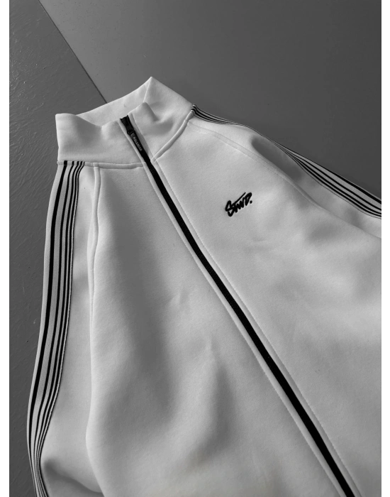 STW KOLLAR ŞERİTLİ OVERSİZE HIRKA BEYAZ