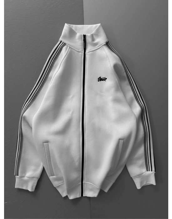 STW KOLLAR ŞERİTLİ OVERSİZE HIRKA BEYAZ