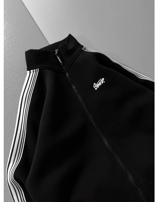 STW KOLLAR ŞERİTLİ OVERSİZE HIRKA SİYAH