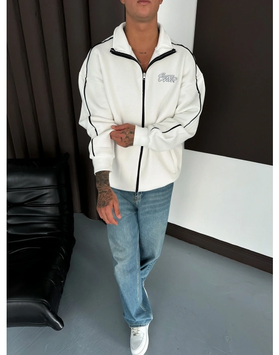 STW OVERSİZE KOL BİYELİ NAKIŞLI HIRKA BEYAZ