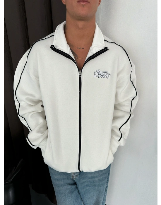 STW OVERSİZE KOL BİYELİ NAKIŞLI HIRKA BEYAZ