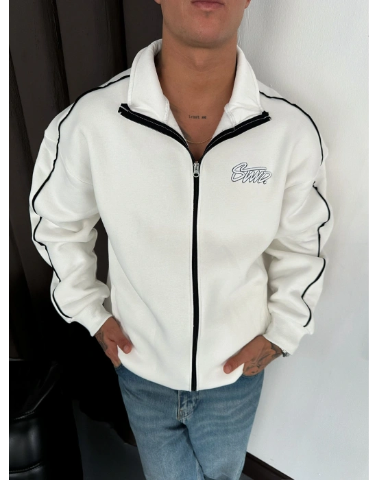 STW OVERSİZE KOL BİYELİ NAKIŞLI HIRKA BEYAZ