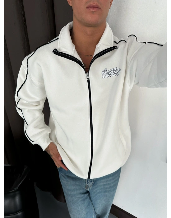 STW OVERSİZE KOL BİYELİ NAKIŞLI HIRKA BEYAZ