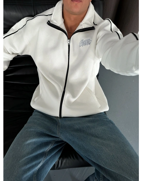 STW OVERSİZE KOL BİYELİ NAKIŞLI HIRKA BEYAZ