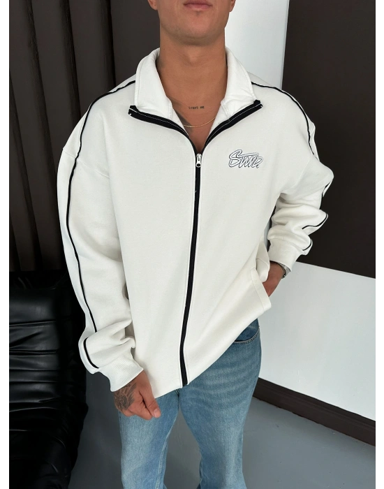 STW OVERSİZE KOL BİYELİ NAKIŞLI HIRKA BEYAZ