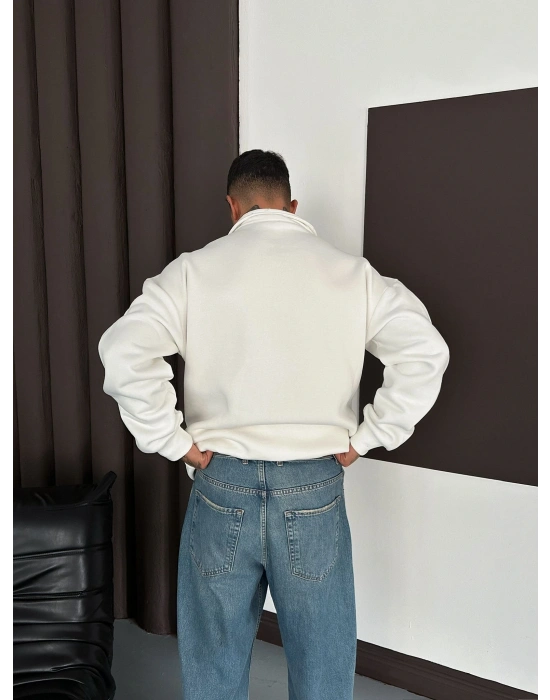 STW OVERSİZE KOL BİYELİ NAKIŞLI HIRKA BEYAZ