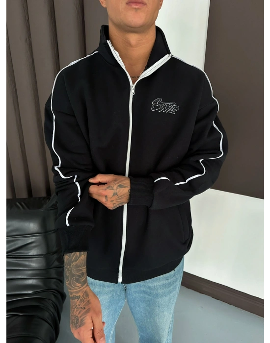 STW OVERSİZE KOL BİYELİ NAKIŞLI HIRKA SİYAH