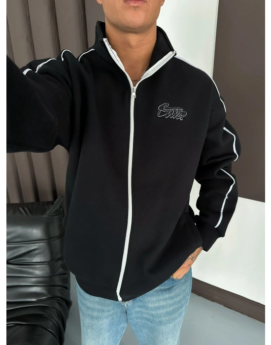 STW OVERSİZE KOL BİYELİ NAKIŞLI HIRKA SİYAH