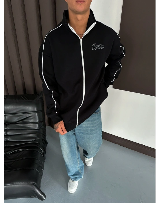 STW OVERSİZE KOL BİYELİ NAKIŞLI HIRKA SİYAH