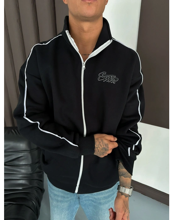 STW OVERSİZE KOL BİYELİ NAKIŞLI HIRKA SİYAH