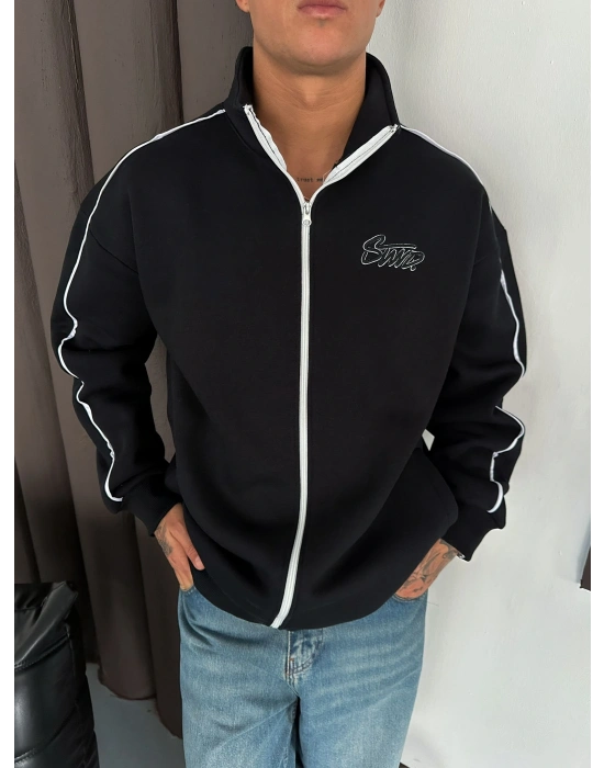 STW OVERSİZE KOL BİYELİ NAKIŞLI HIRKA SİYAH