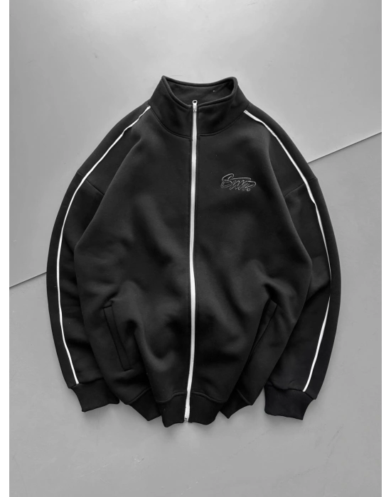 STW OVERSİZE KOL BİYELİ NAKIŞLI HIRKA SİYAH