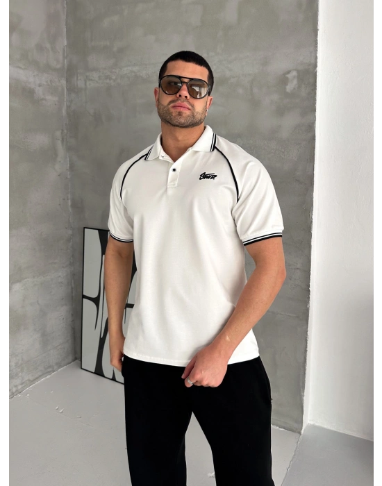 STW POLO YAKA BIYELI CP OVERSIZE TSHIRT BEYAZ