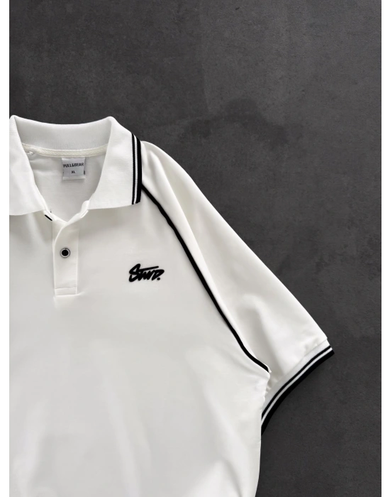 STW POLO YAKA BIYELI CP OVERSIZE TSHIRT BEYAZ