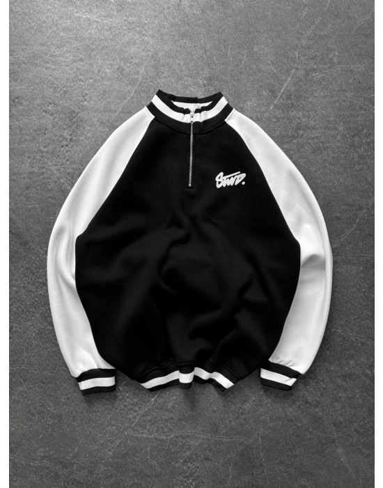 STW RİBANALI YARIM FERMUAR SWEAT SİYAH