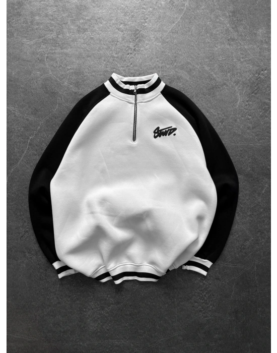 STW RİBANALI YARIM FERMUAR SWEAT BEYAZ