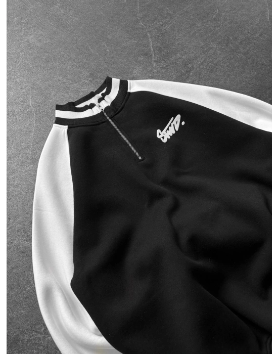 STW RİBANALI YARIM FERMUAR SWEAT SİYAH