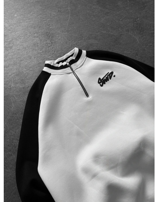 STW RİBANALI YARIM FERMUAR SWEAT BEYAZ