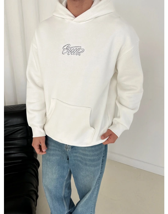 STW ŞAPKA DETAY 3 İPLİK PAMUKLU KUMAŞ SWEAT BEYAZ