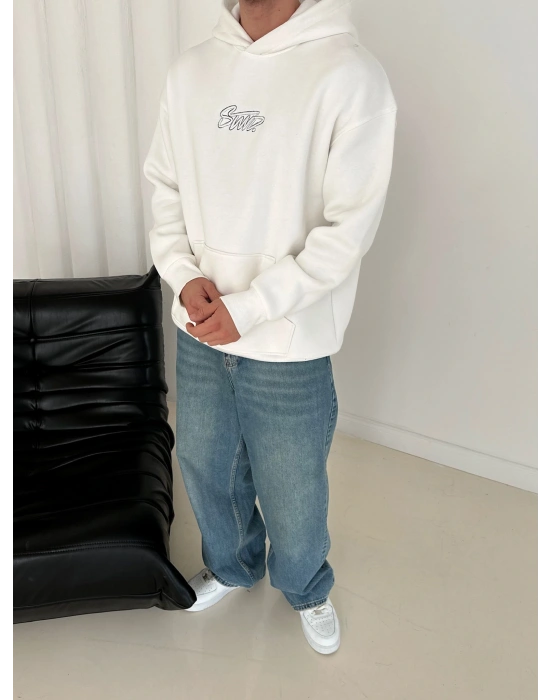 STW ŞAPKA DETAY 3 İPLİK PAMUKLU KUMAŞ SWEAT BEYAZ